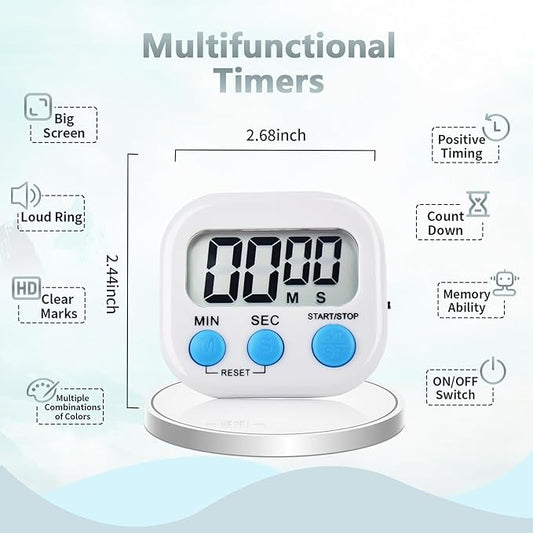 4 Pack Digital Kitchen Timer Magnetic Digital Timer with Big Display Loud Ring Cooking Timers for Cooking, Game, Gym, Break Time, Classroom (4, Pink, Purple, Green, White)