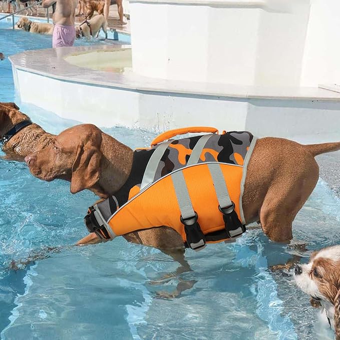 Kuoser Dog Life Jacket with Reflective Stripes - Adjustable High Visibility Vest, Ripstop Lifesaver, Pet Preserver with High Flotation Swimsuit for Small, Medium and Large Dogs
