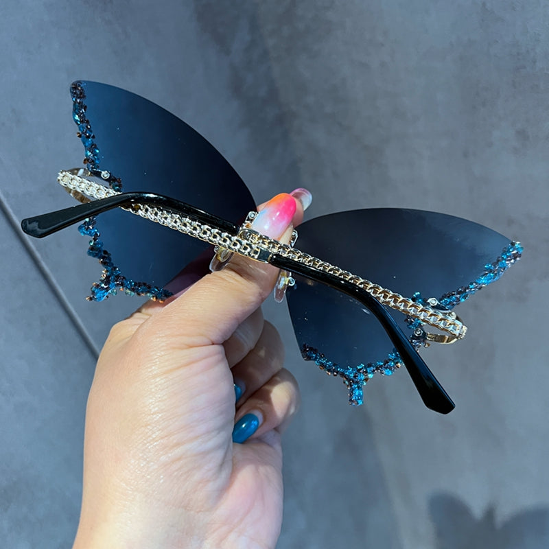 IL - Vintage Rimless Butterfly Sunglasses - Luxury Diamond-Encrusted Oversized Sun Glasses
