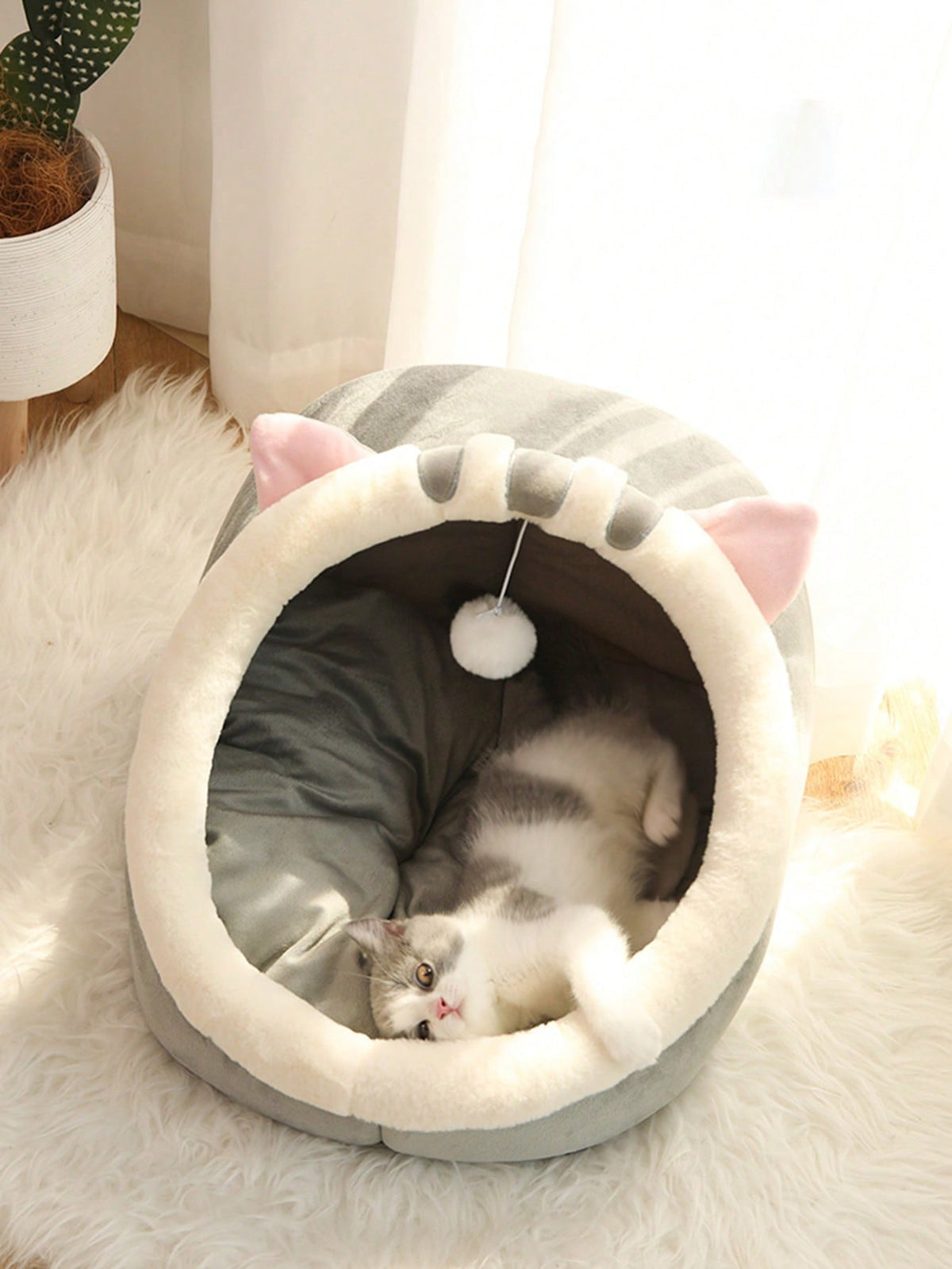 1pc Gray Cat-Shaped Pet Bed Suitable For Small & Medium-Sized Cats And Dogs, All Seasons Puppy Keep Dog Bed Cat Bed
