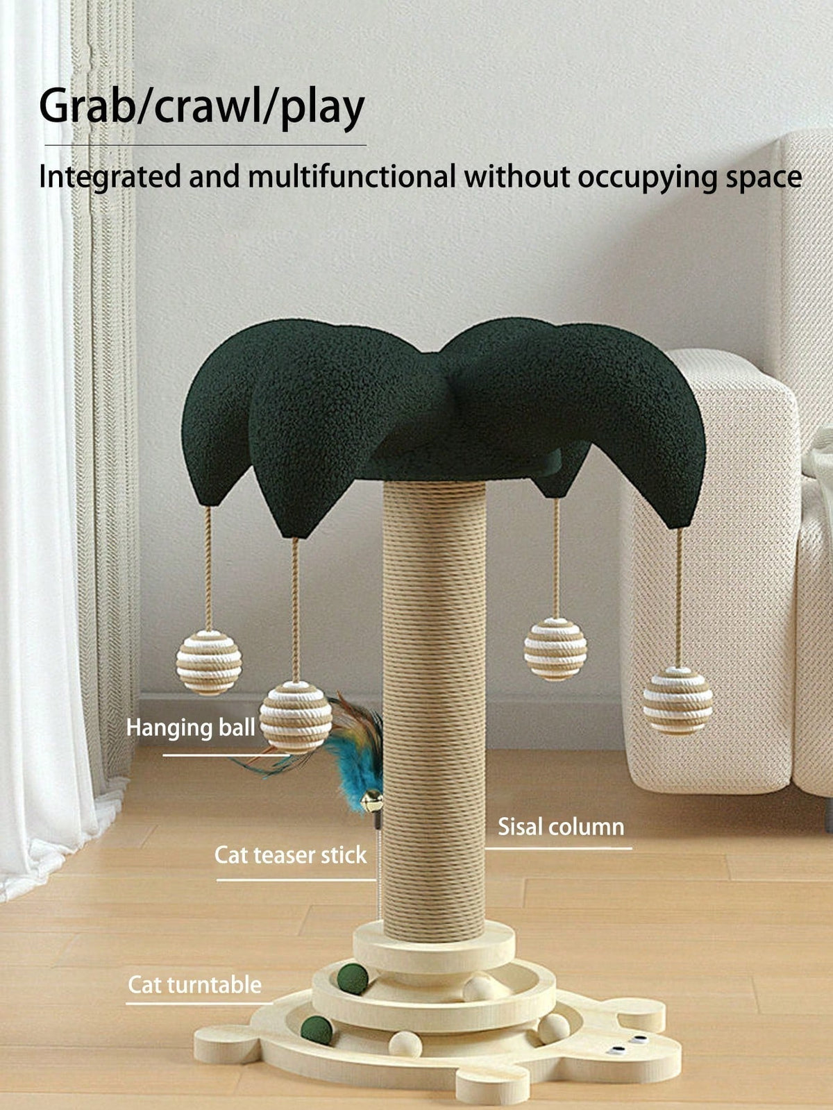 1pc Cat Climbing Tree With Sisal Scratching Post And Solid Wood Frame,  Rope And Sisal Scratching Board, Cat Toy