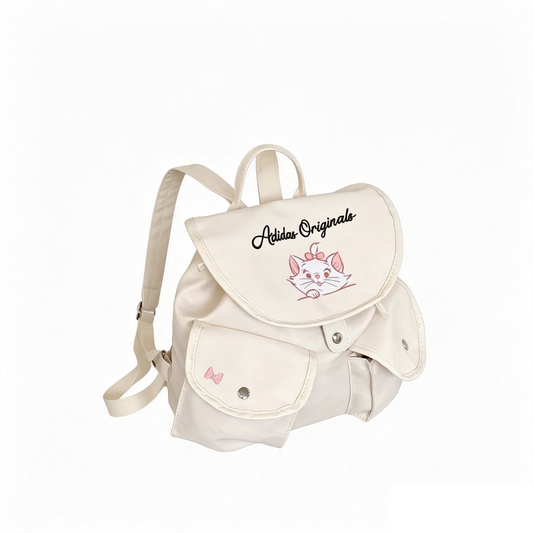 Off‑White Marie Cat Disney Collaboration Backpack Flip‑Cover Multi‑Pocket Women School Travel Daypack