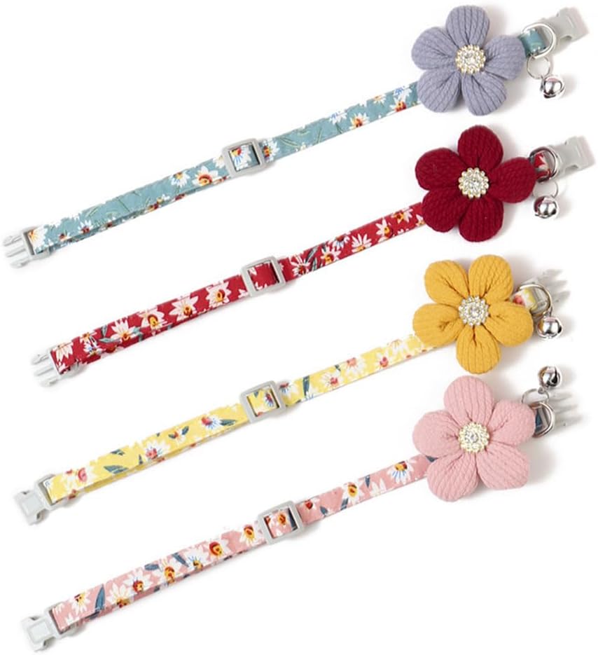 Red Flower XS Dog Collar Wth Bell, Dog Cat Collars Cute Puppy Collars Girls Adjustable for XXS Xs Small Pet Kitten Dogs Animal Litter Tiny