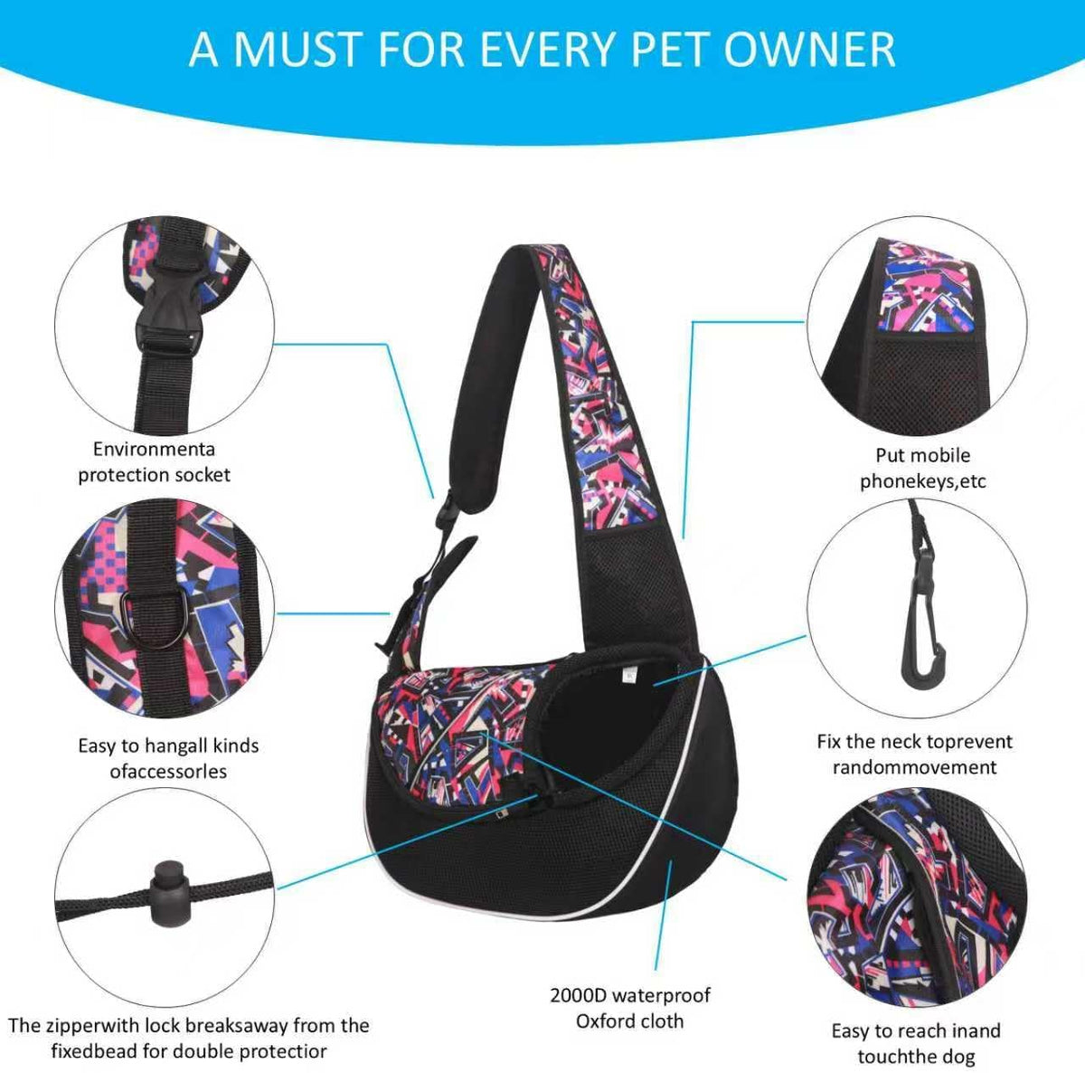 Dog Sling Carrier for Small Dogs & Cats, Mesh Pet Travel Crossbody Bag, 10 lb Adjustable Cat Carrier, Dog Papoose with Zipper Touch Pocket, for Pets(Red camo, Small)