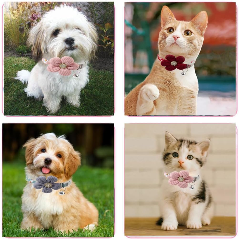 Red Flower XS Dog Collar Wth Bell, Dog Cat Collars Cute Puppy Collars Girls Adjustable for XXS Xs Small Pet Kitten Dogs Animal Litter Tiny
