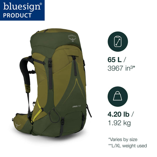 Osprey Atmos AG LT 65L Men's Backpacking Backpack, Night Shift/Scoria Blue, L/XL
