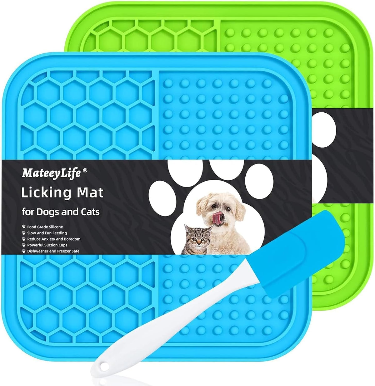 MateeyLife 2PCS Small Lick Mat for Dogs and Cats and MateeyLife Silicone Cat & Dog Food Mat for Floors Waterproof