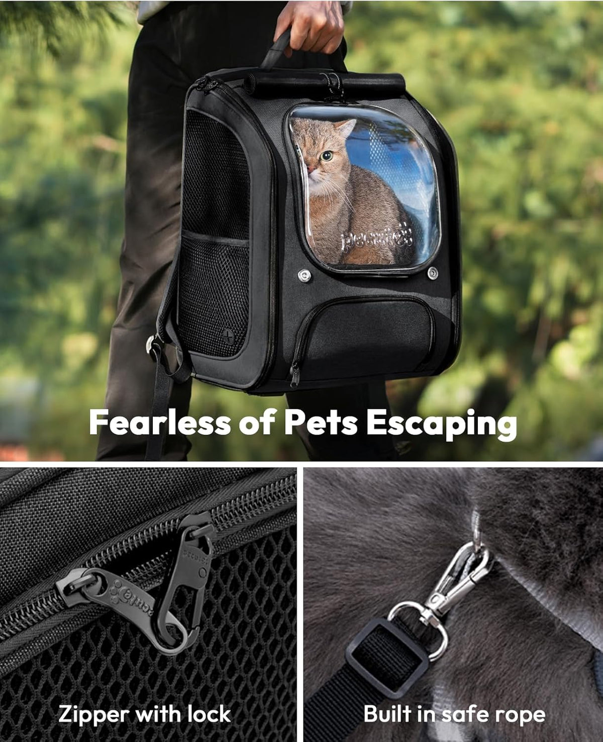 Pecute Cat Backpack Carrier, Large Space Cat Bubble Backpack, Breathable Cat Carrier, Shaded Dog Backpack Carrier, Ergonomic 3D Design for Travel, Hiking, Suitable for Shopping, and Vet, Black