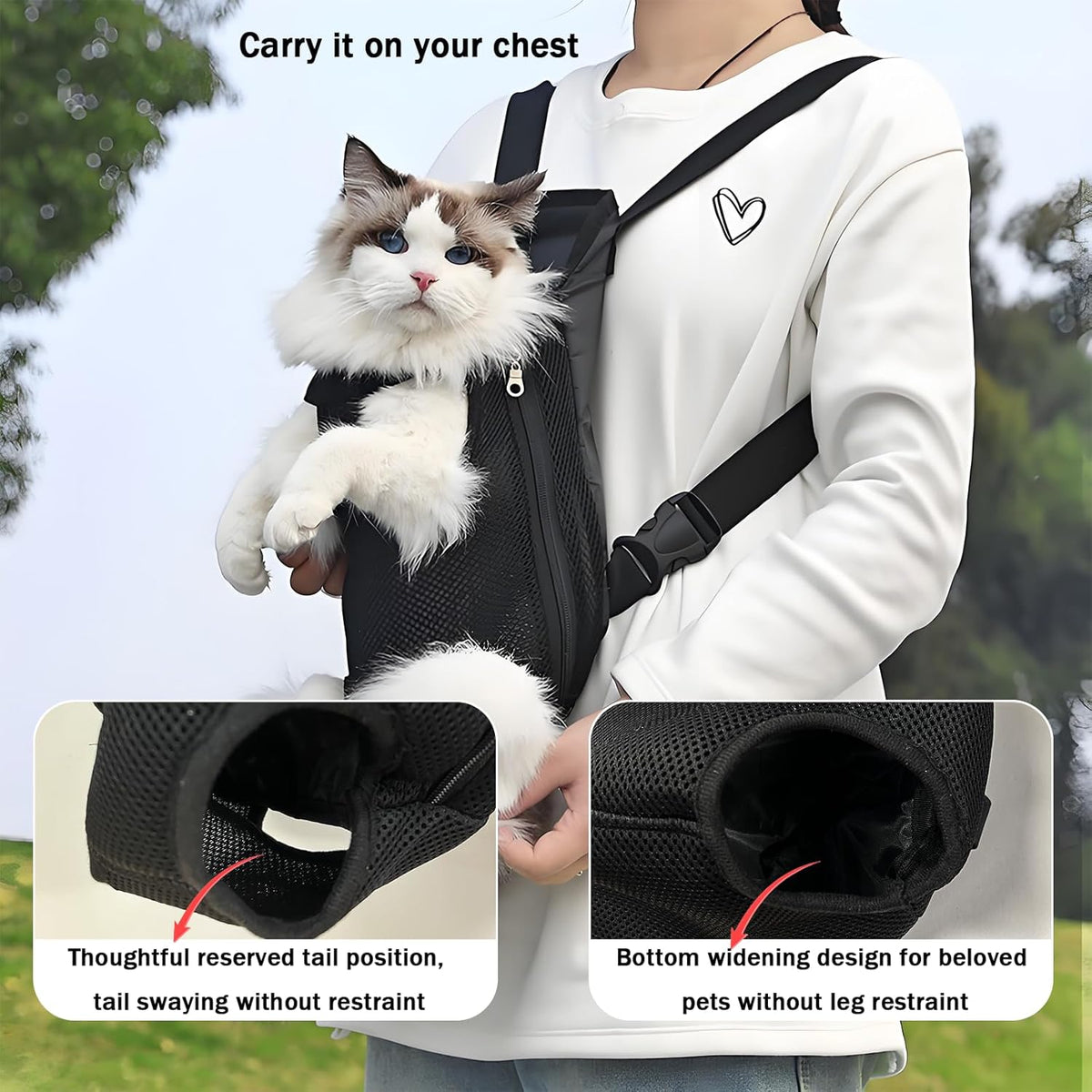 Pet Carrier Backpack, Adjustable Pet Front Carriers for Small Medium Dogs Cats 5-18 Lbs, Legs Out, Dog Cat Carrier Backpack for Hiking,Camping,Traveling,Cycling (Black,Large（Fit:10-18lb）)