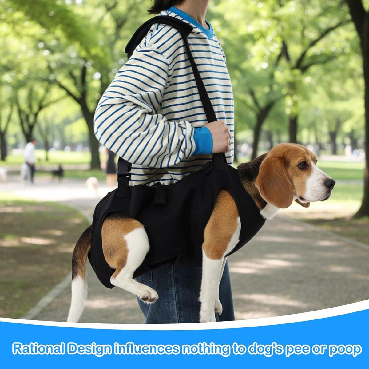 Dog Carry Sling Emergency Backpack Pet Legs Support and Rehabilitation Dog Lift Harness Adjustable Lifting Straps Carrier for Senior Dogs Joint Injuries, Arthritis, Hiking, Skiing, Black(XL)