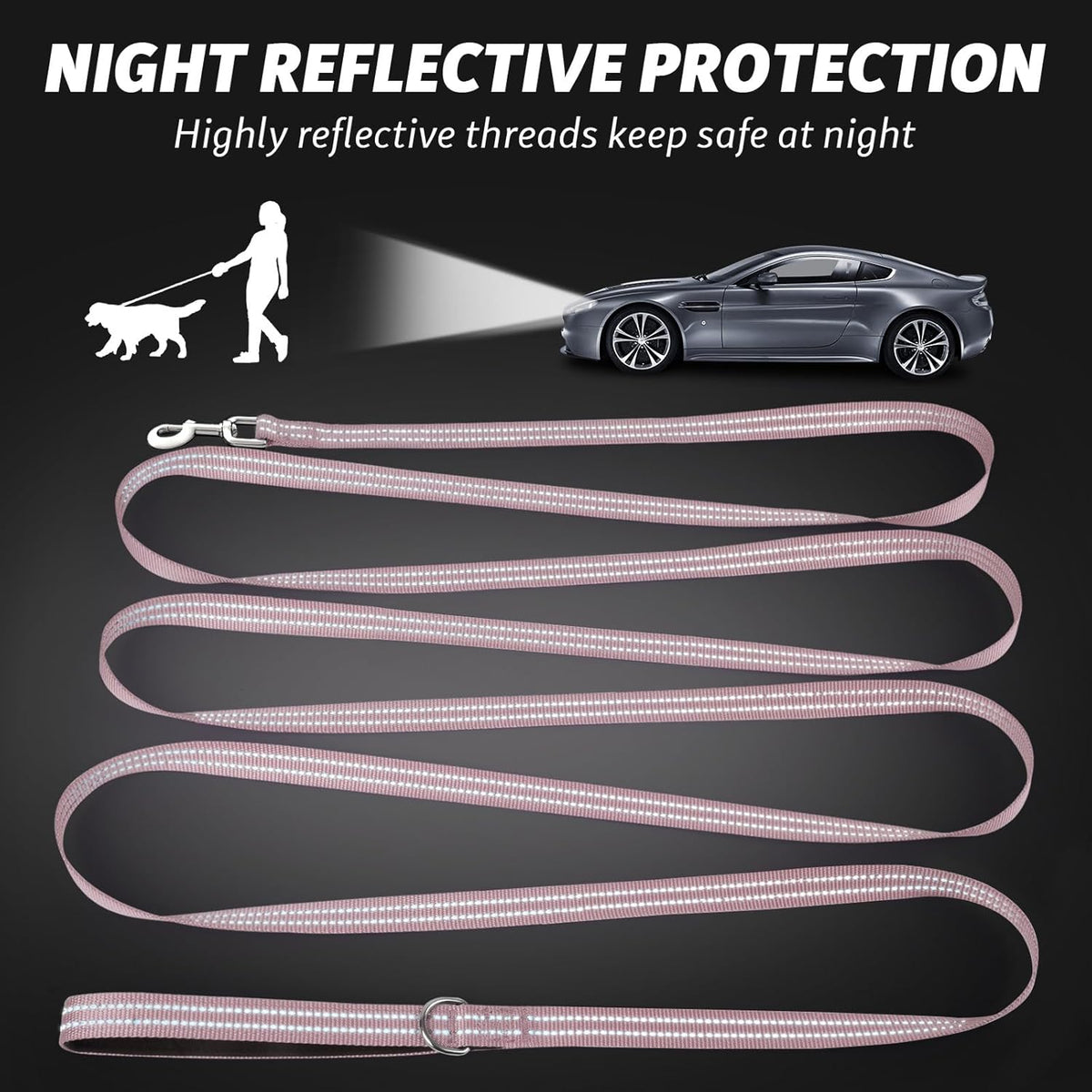 Long Dog Leash XiaZ Training Leashes 10/15/20/30/50/100ft Long Lead for Dogs 30ft Training Leash for Outside Pink 30 Foot Nylon Padded Handle Reflective Hiking Yard