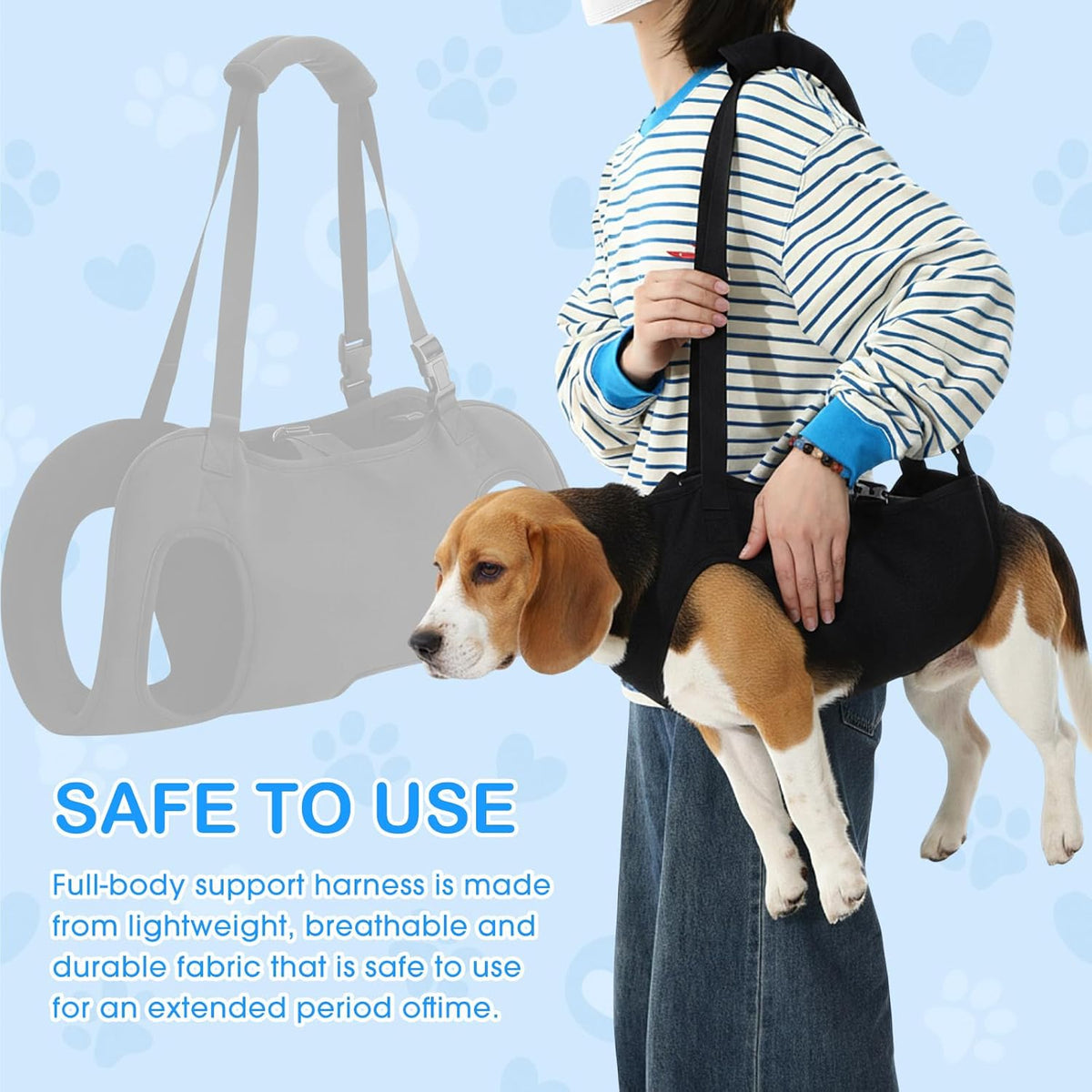 Dog Carry Sling Emergency Backpack Pet Legs Support and Rehabilitation Dog Lift Harness Adjustable Lifting Straps Carrier for Senior Dogs Joint Injuries, Arthritis, Hiking, Skiing, Black(XL)