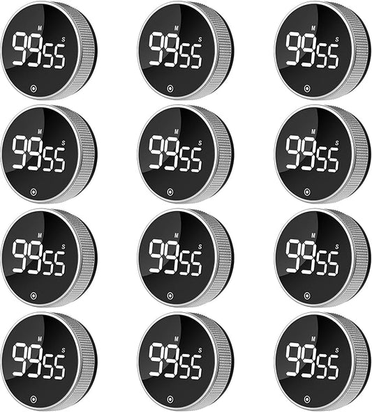 12 Pack Digital Kitchen Timer - Magnetic Kitchen Timer Visual timers Large LED Display Countup Timer 3 Volumes, 2 Brightness LevelsExtensively Use in Break Time, Cooking,Gym, Meeting, Classroom（Black）