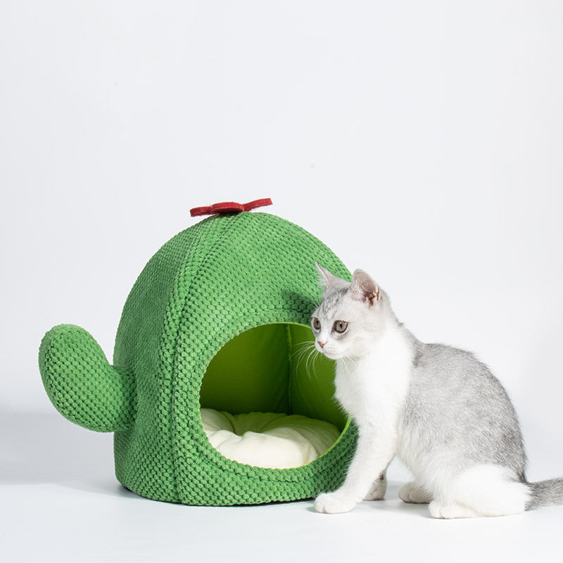 Cactus Cat Bed Warm Enclosed Kitten And Dog Nest Deep Sleep Comfort Mat  Pets Tent Cozy Cave  Indoor Pet Supplie