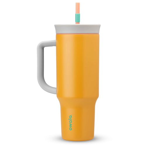 Owala 40 oz Stainless Steel Travel Tumbler with Spill-Resistant Lid – Triple-Layer Insulation, Carry Handle, Orange