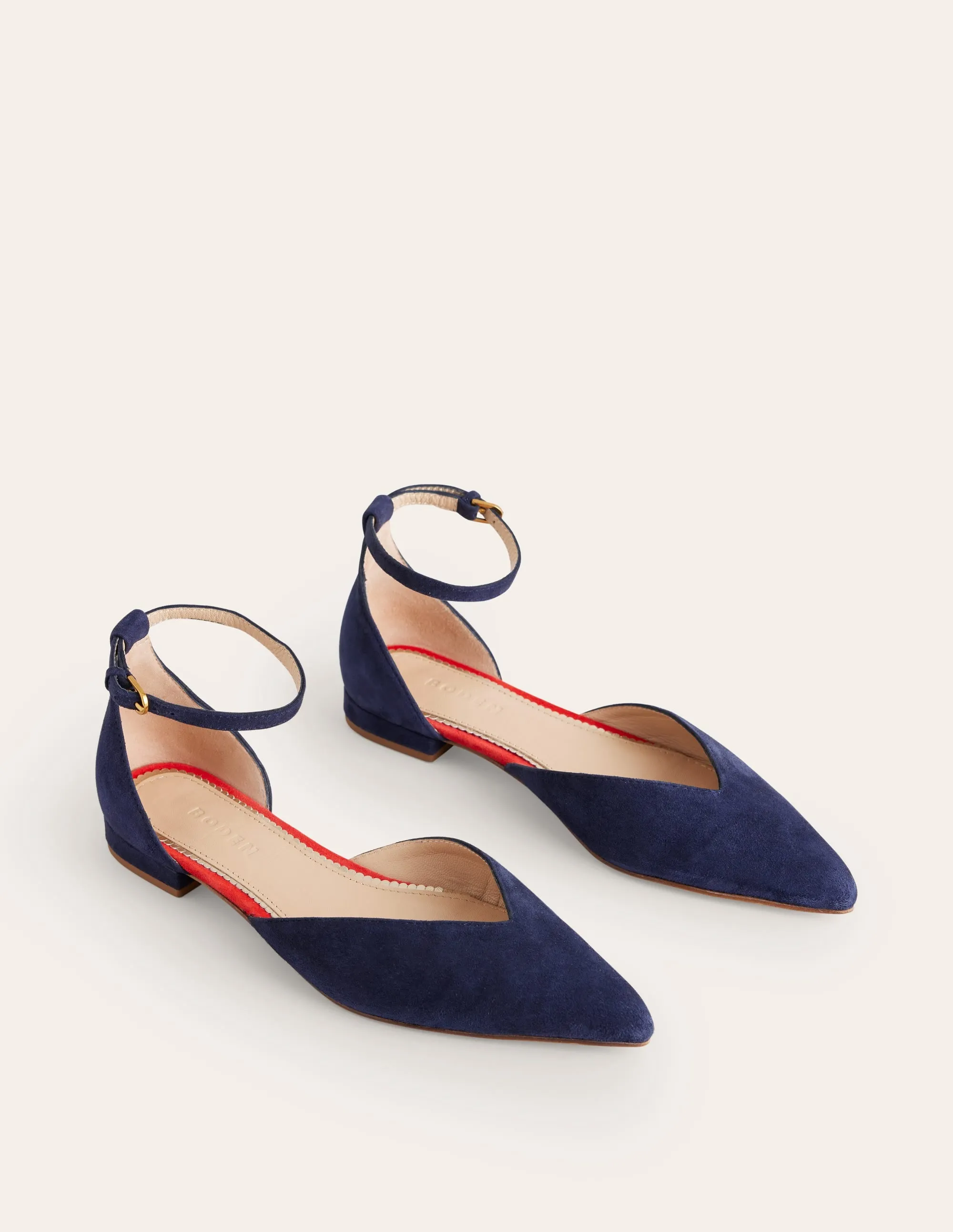 Ankle Strap Point Flats-Navy Suede