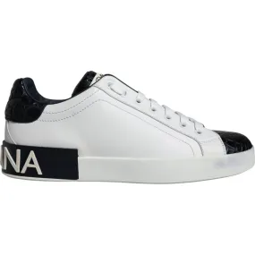 Dolce & Gabbana Black Leather Logo Portofino Sneaker Shoes