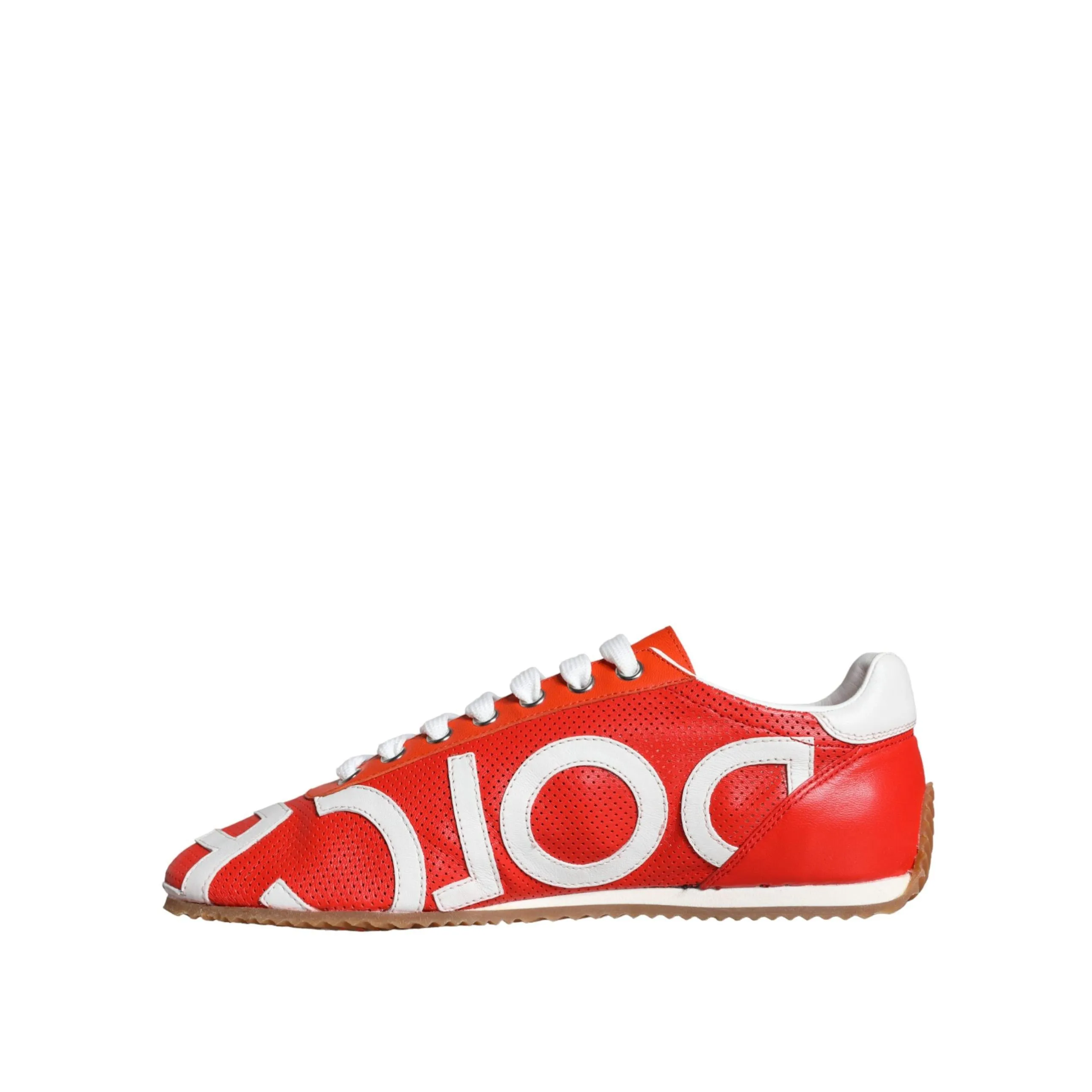 Dolce & Gabbana Red White Leather Logo Casual Sneakers Shoes