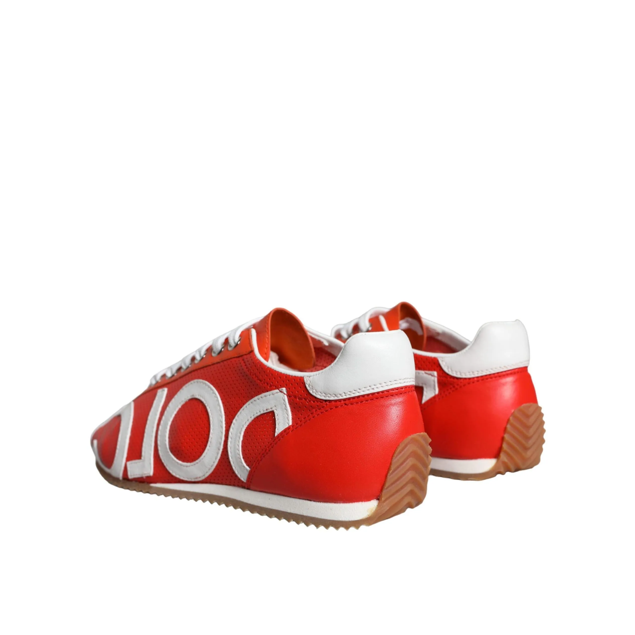 Dolce & Gabbana Red White Leather Logo Casual Sneakers Shoes