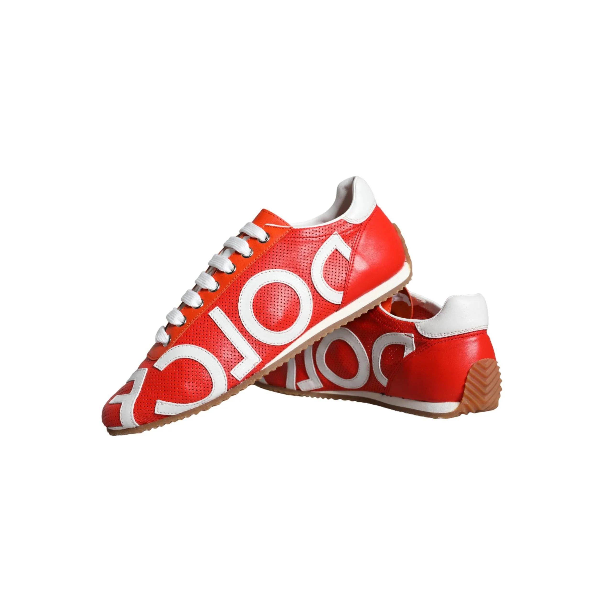 Dolce & Gabbana Red White Leather Logo Casual Sneakers Shoes