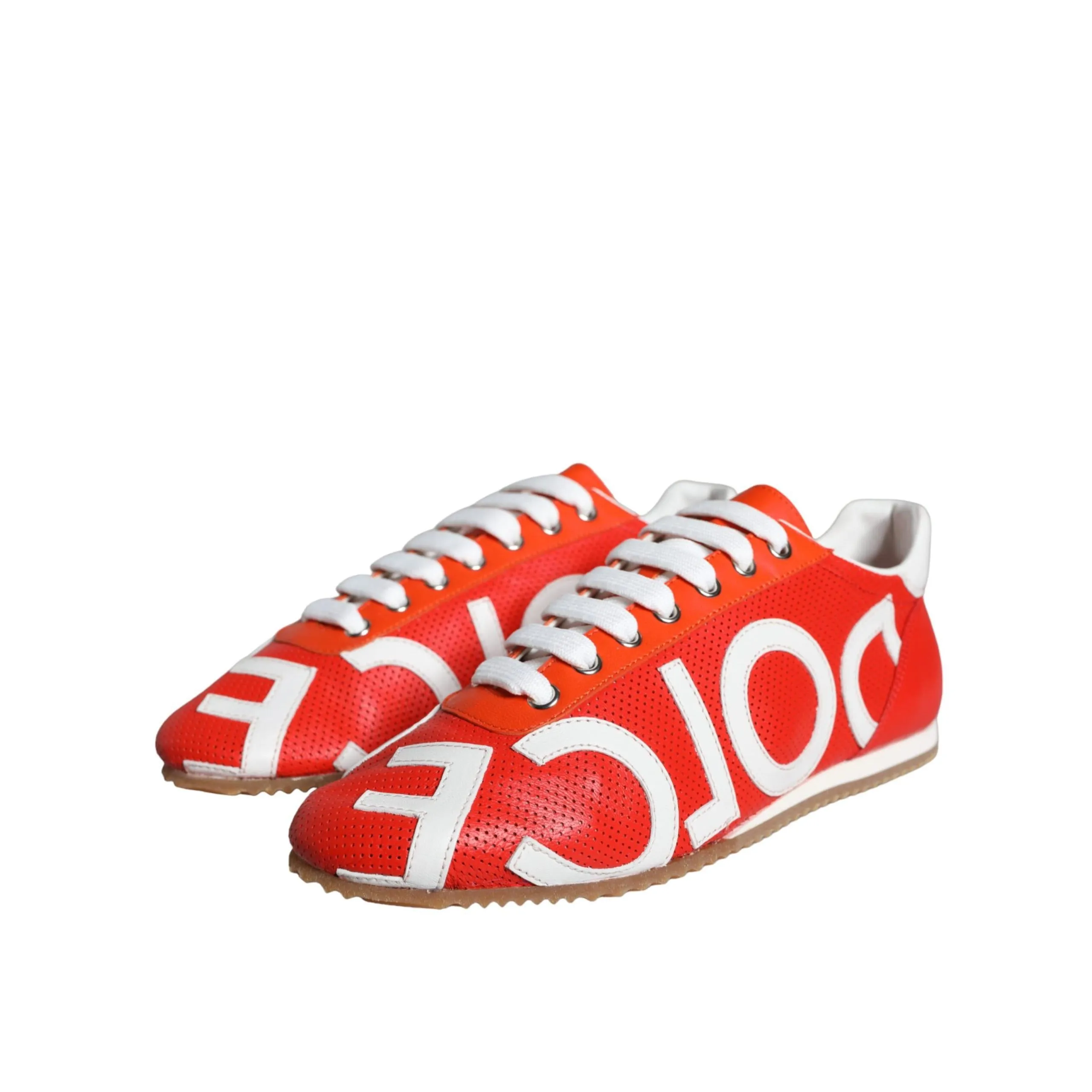 Dolce & Gabbana Red White Leather Logo Casual Sneakers Shoes