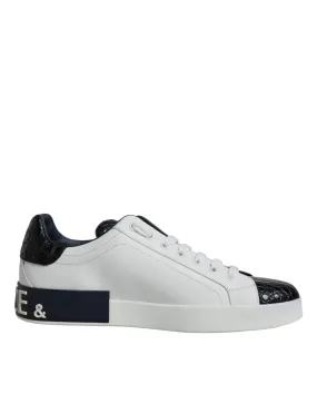 Dolce & Gabbana White Leather Logo Portofino Sneaker Shoes