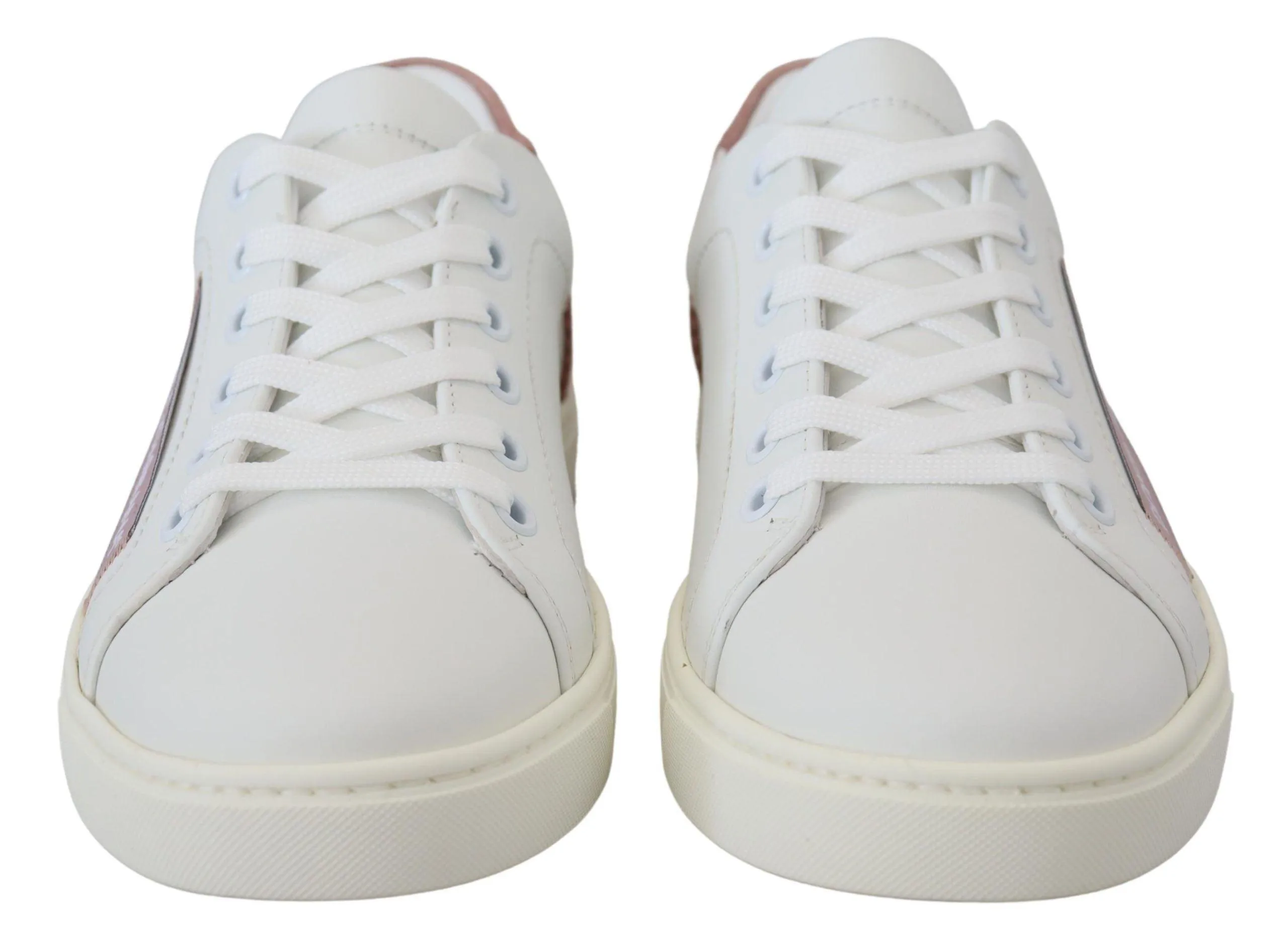 Dolce & Gabbana White Pink Leather Low Top Sneakers Shoes