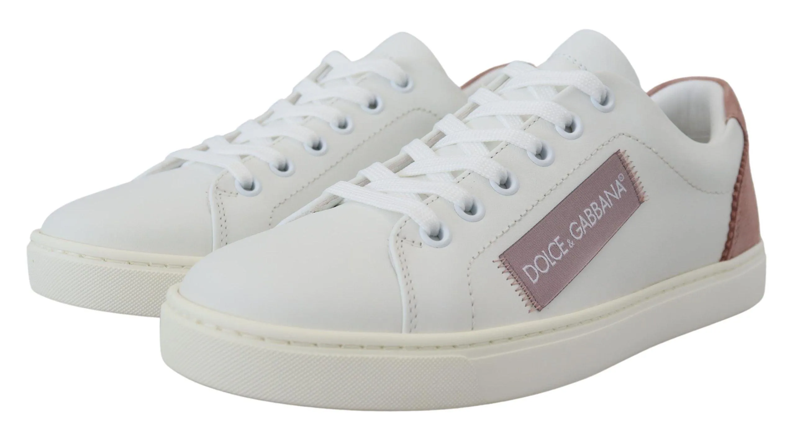 Dolce & Gabbana White Pink Leather Low Top Sneakers Shoes