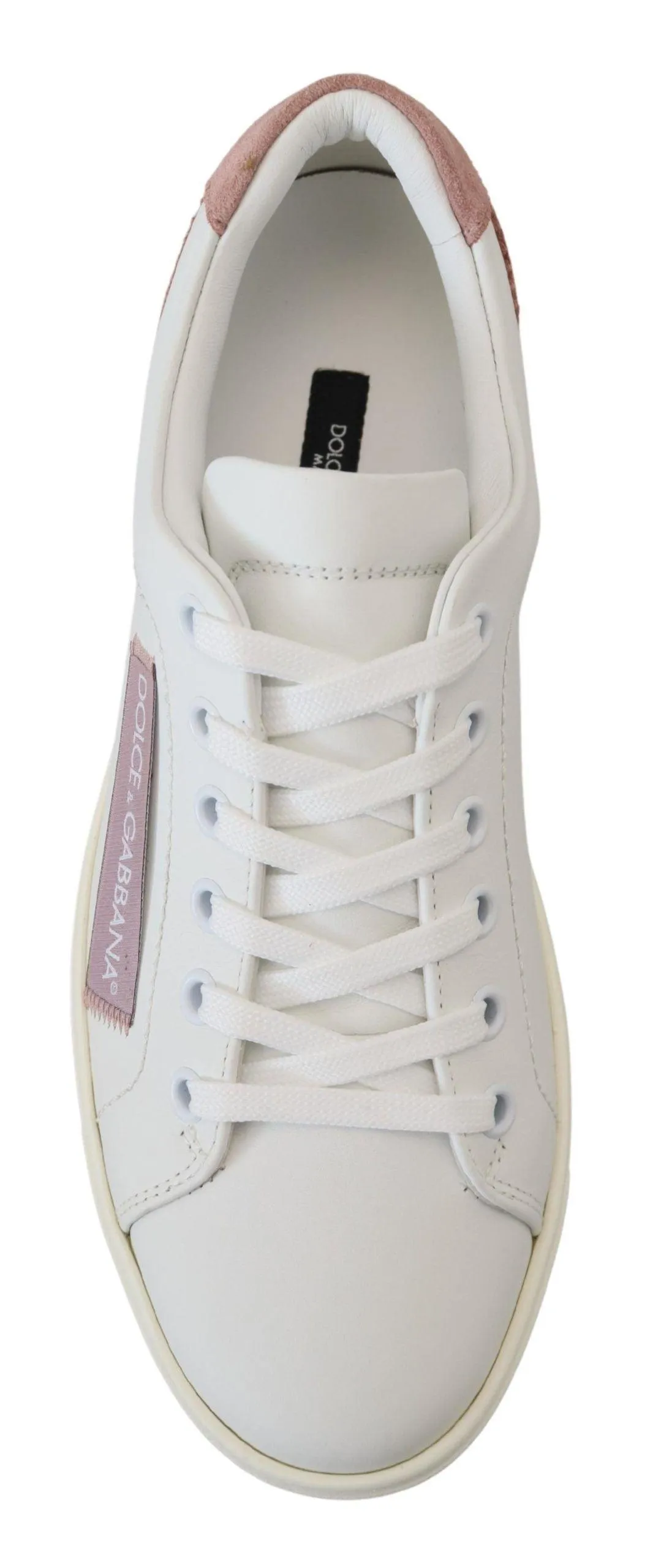 Dolce & Gabbana White Pink Leather Low Top Sneakers Shoes