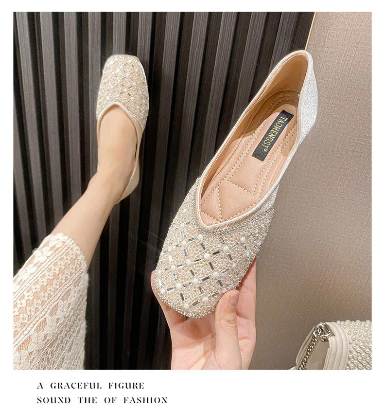 Elegant Chic Beaded Soft Leather Flats