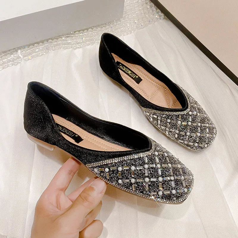 Elegant Chic Beaded Soft Leather Flats