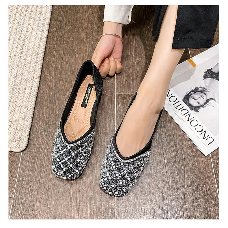 Elegant Chic Beaded Soft Leather Flats