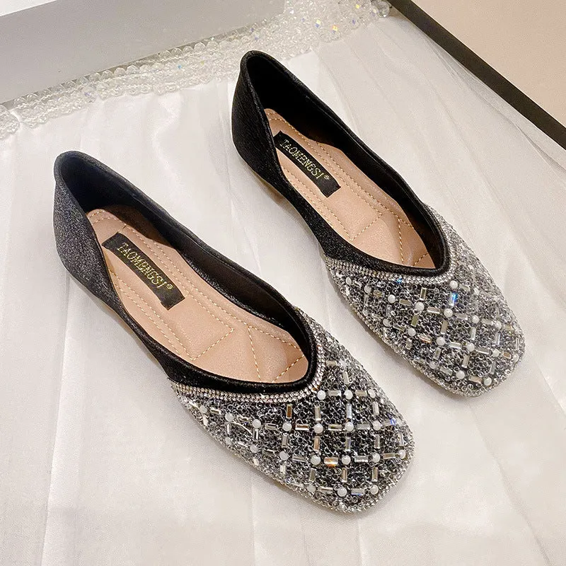 Elegant Chic Beaded Soft Leather Flats