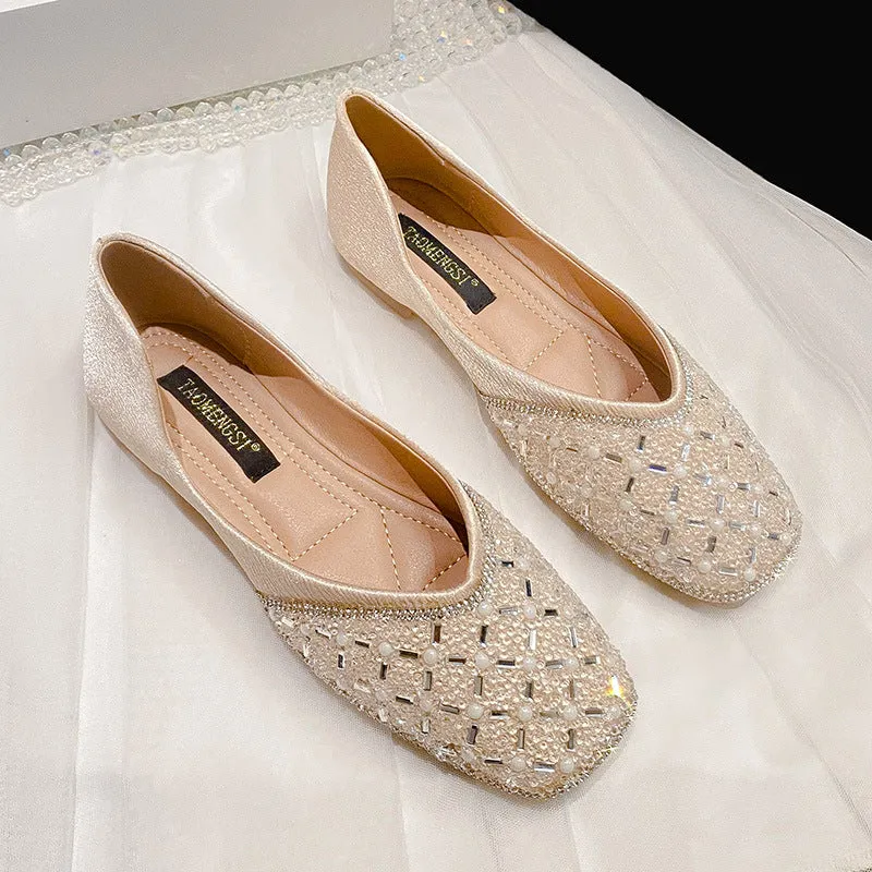 Elegant Chic Beaded Soft Leather Flats