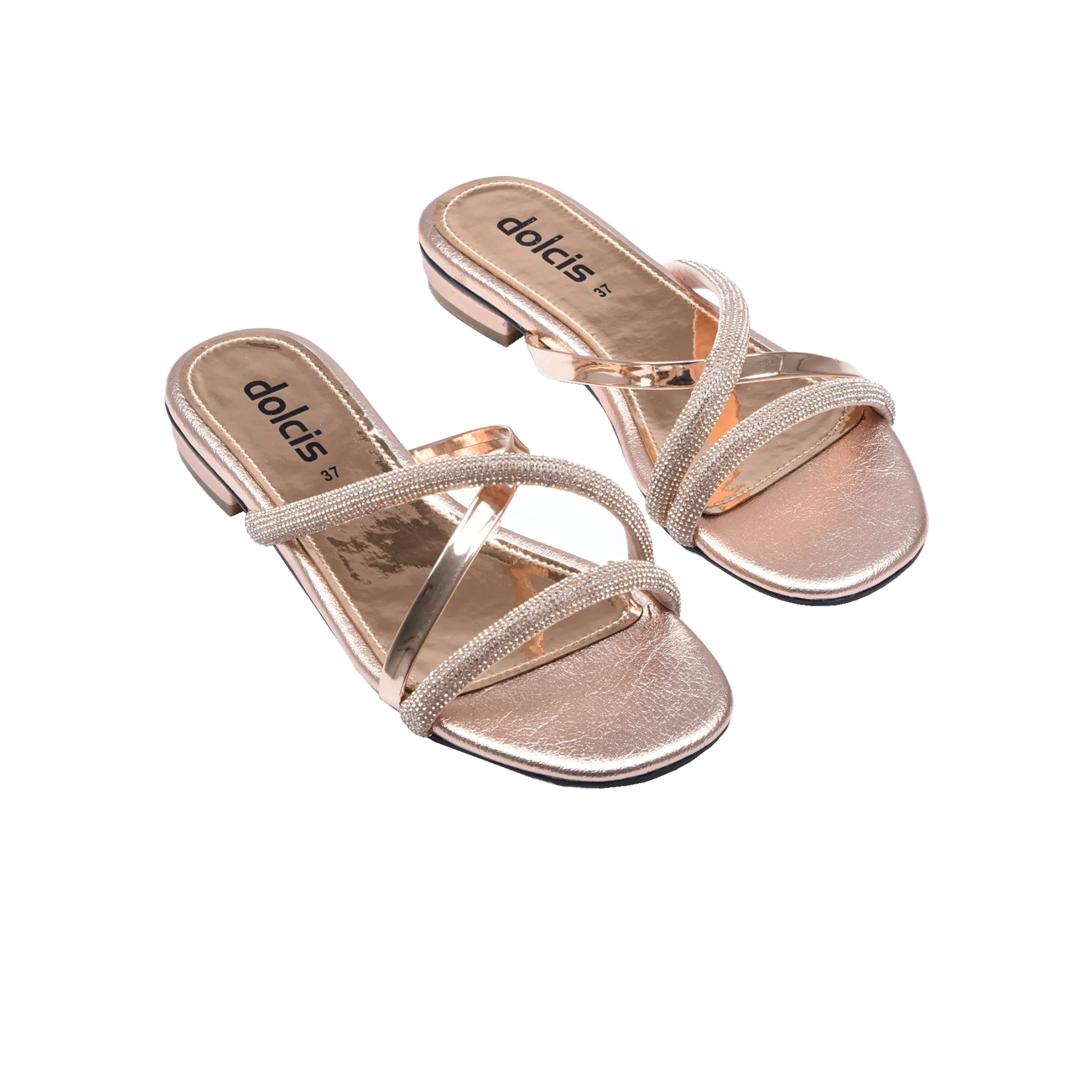 Elegant Rose Gold Strappy Flats | 515J-PX Dolcis