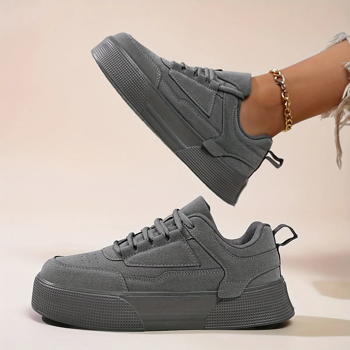 Elegant Solid Color Sports Sneakers With Front Closure for Women | Perfect for Casual Days