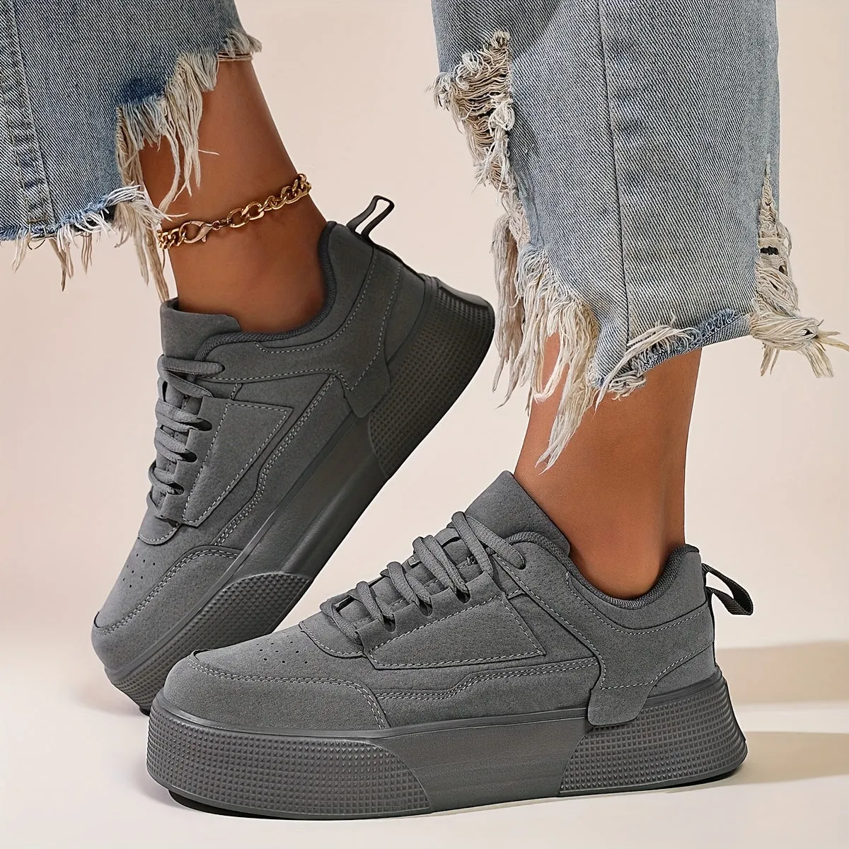 Elegant Solid Color Sports Sneakers With Front Closure for Women | Perfect for Casual Days