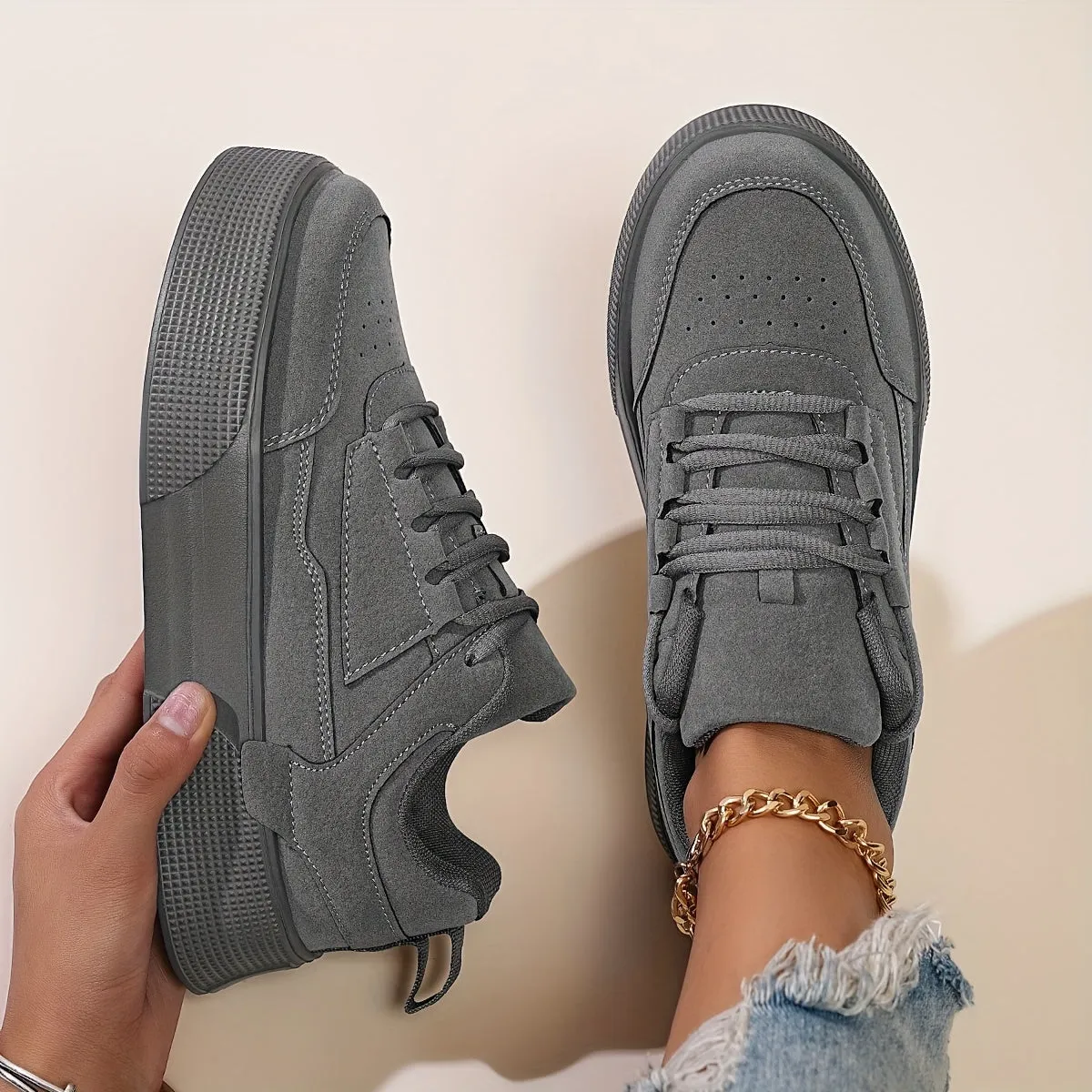 Elegant Solid Color Sports Sneakers With Front Closure for Women | Perfect for Casual Days