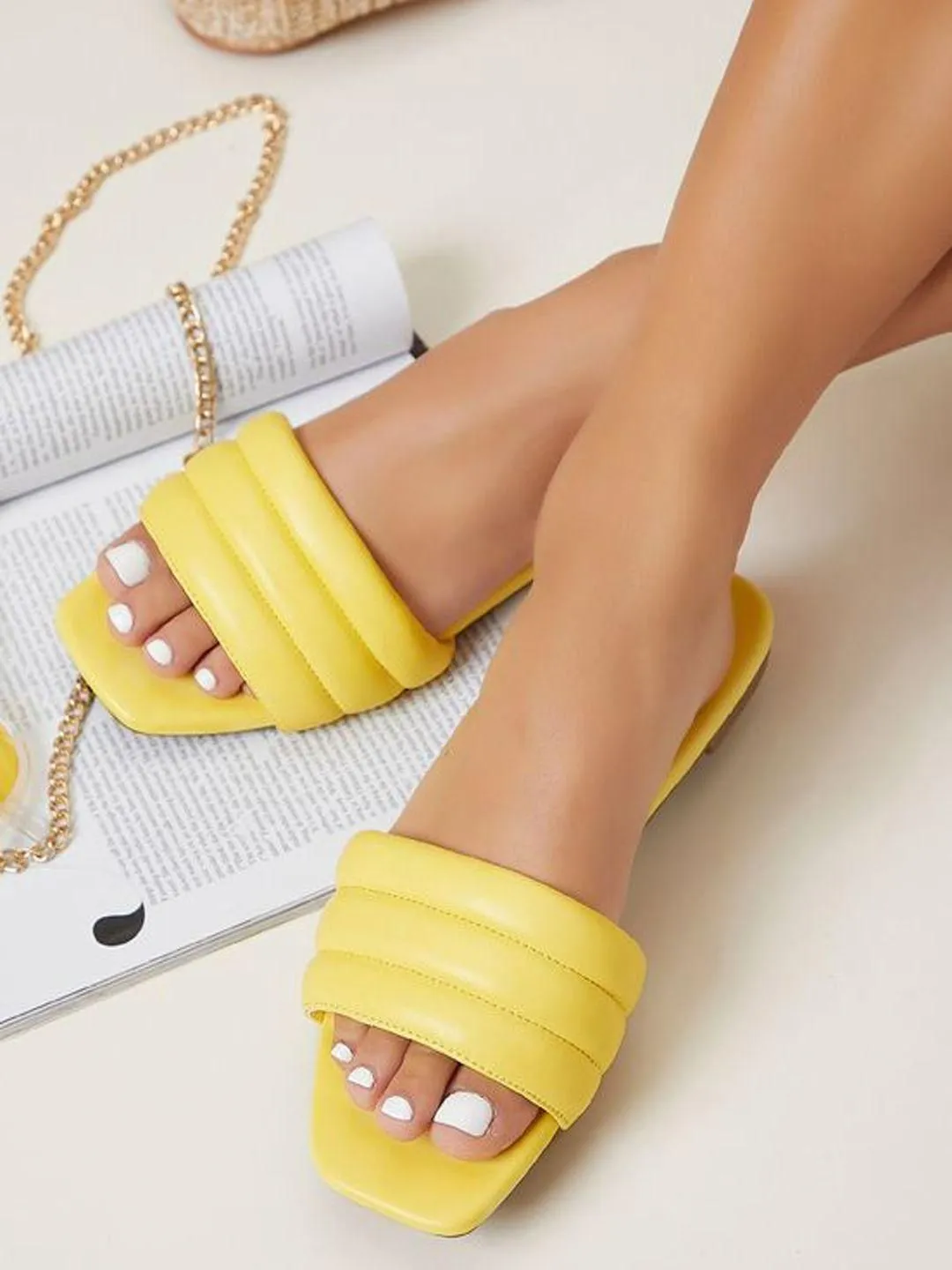 Elegant Yellow Flats Slippers For Women