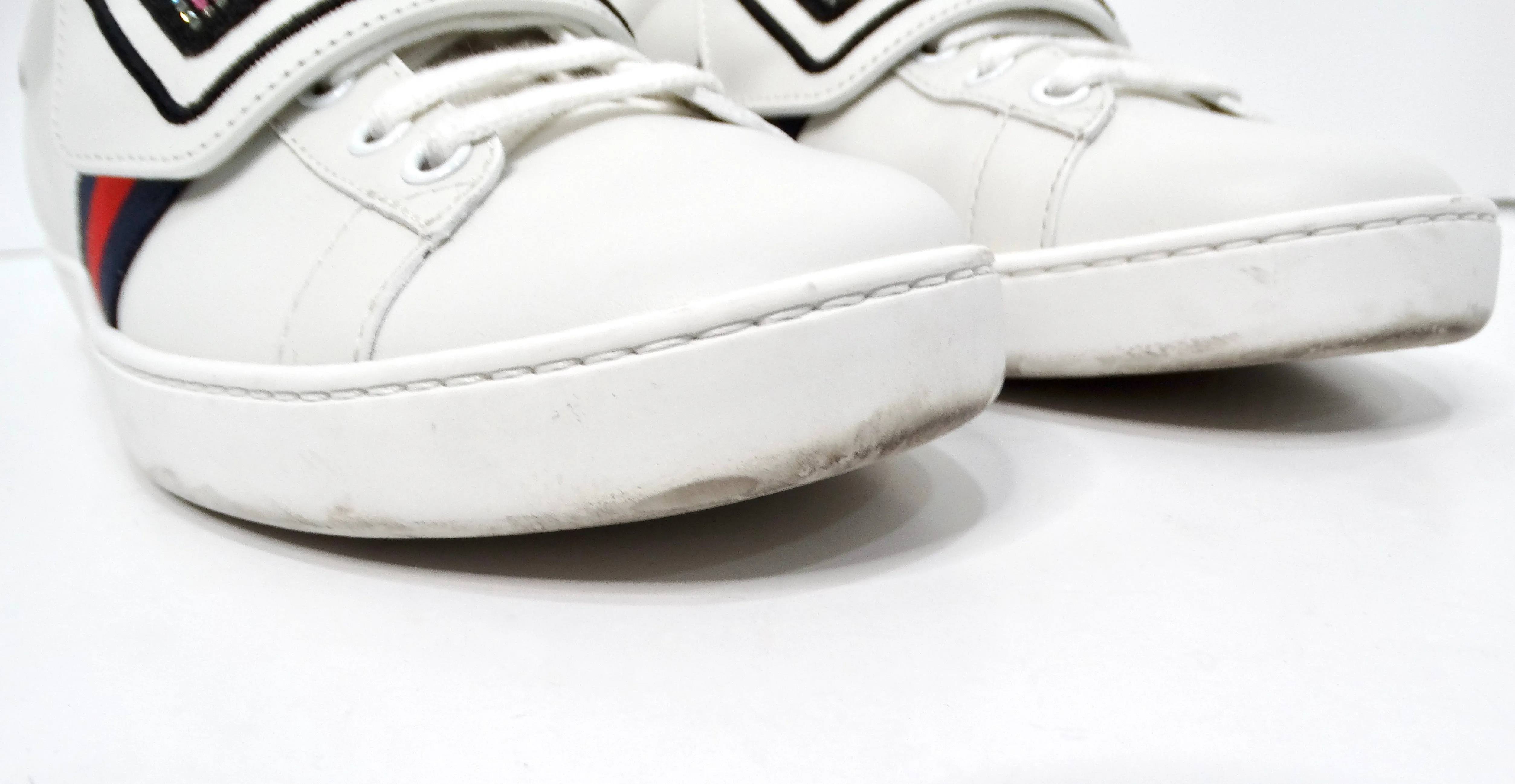 Gucci Crystal Web "LOVED" White Calfskin Leather Sneakers