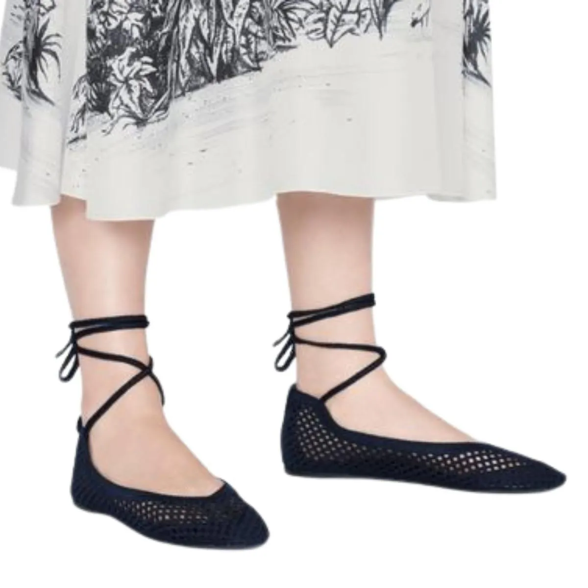 Poeme Cotton Ankle-Tie Ballerina Flats