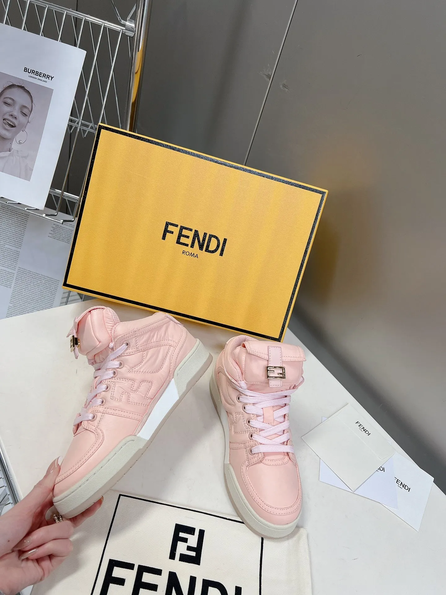 SE996 Fendi Match Pink Nylon high-tops / Size5-10