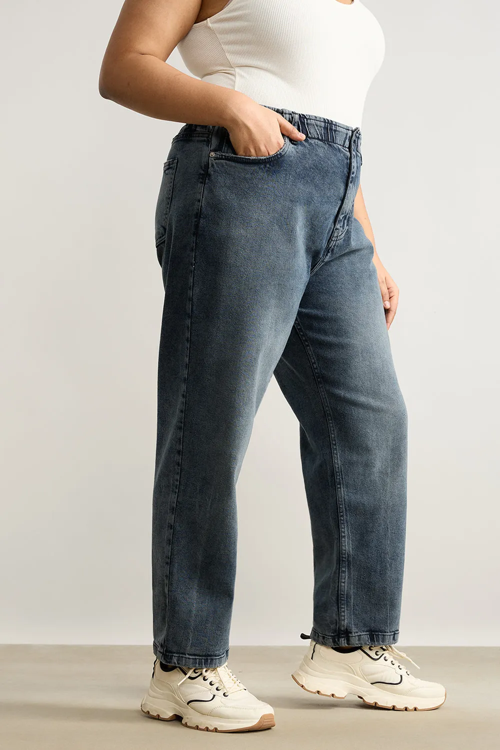 Slate Stretch Curve Mom Jeans