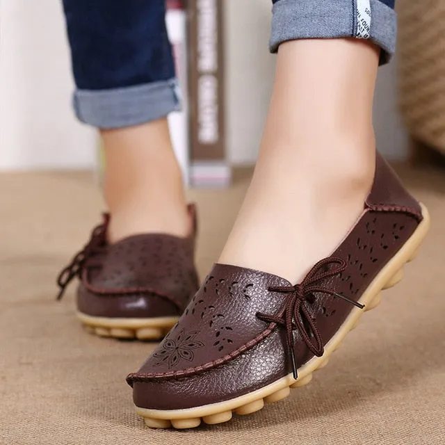 Women's Flat Genuine Leather Casual Sapato Feminino Size 34-44