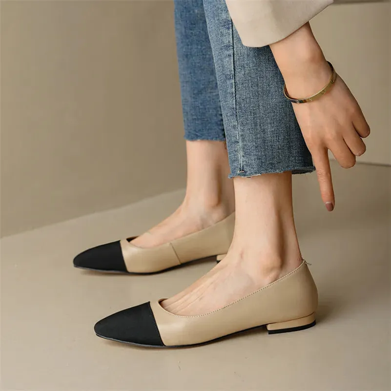 Women's Genuine Leather Duo Tone Flats