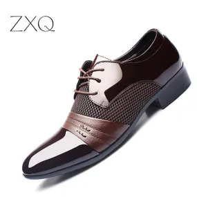 ZXQ Men Dress Shoes Plus Size 38-47 Men Business Flat Shoes Black Brown Breathable Low Top Men Formal Office Shoes