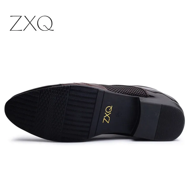 ZXQ Men Dress Shoes Plus Size 38-47 Men Business Flat Shoes Black Brown Breathable Low Top Men Formal Office Shoes